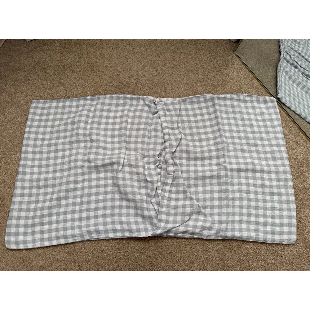 Quince Classic Organic Percale Gingham Sham Set of 2 Blue Fog Pillow Case Linen